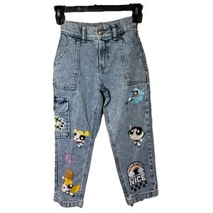 The Powerpuff Girls Justice Jeans Girls Sz‎ 7 Easy Fit Acid Wash Mom Cargo EUC